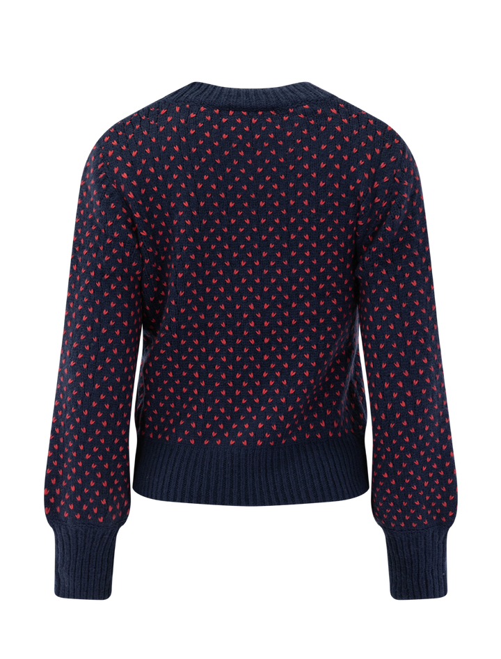 alma crewneck sweater in navy and red