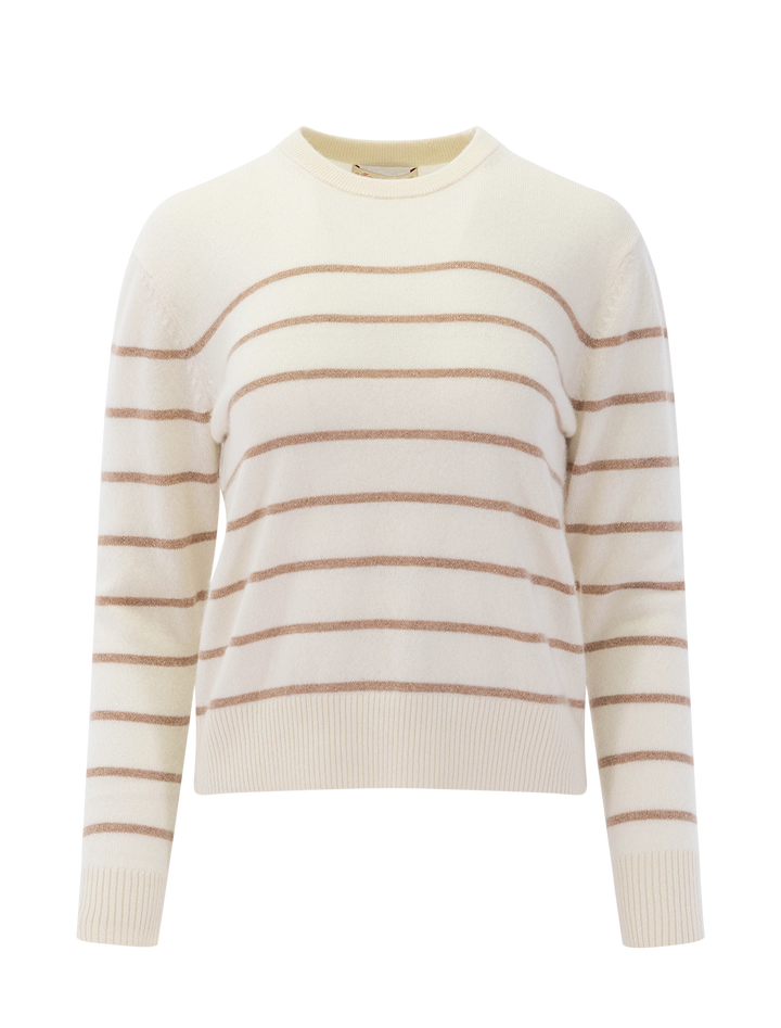 harper cashmere crewneck sweater in gold stripe