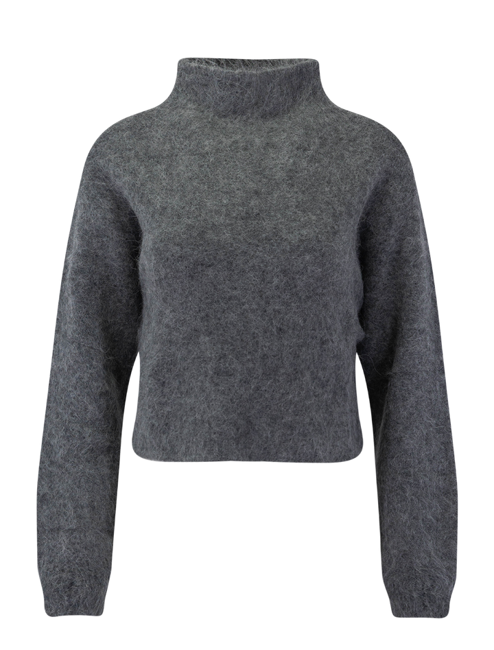 suri eyelash mockneck sweater in charcoal
