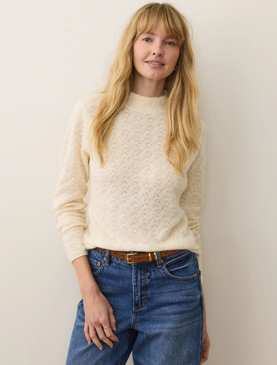 mock neck fine gauge sweater in oat