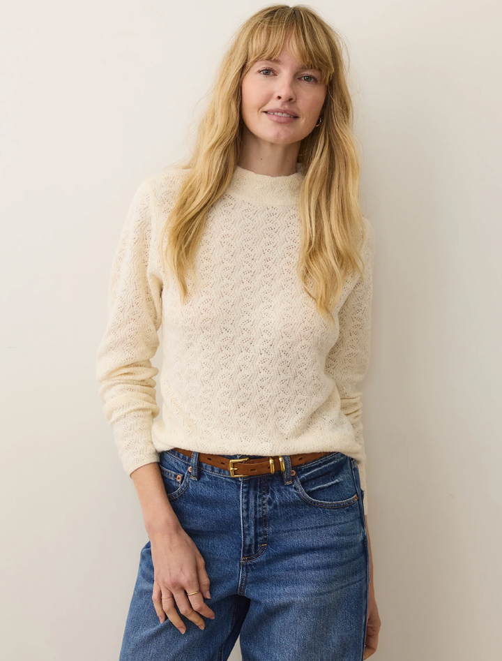 mock neck fine gauge sweater in oat