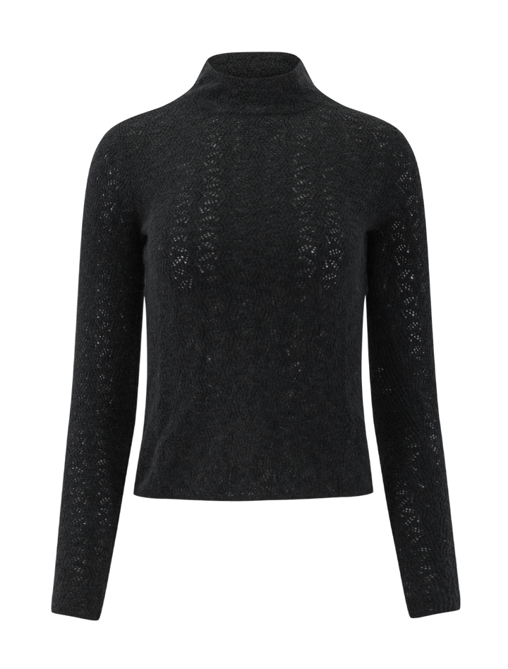 mock neck fine gauge sweater in black