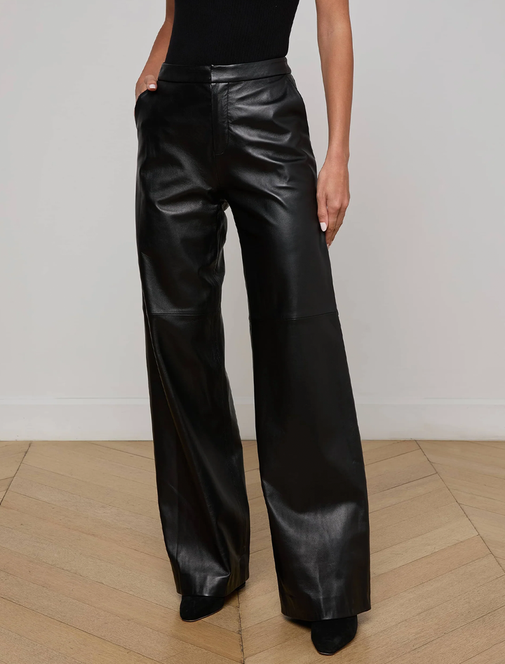 livvy black leather straight leg trouser