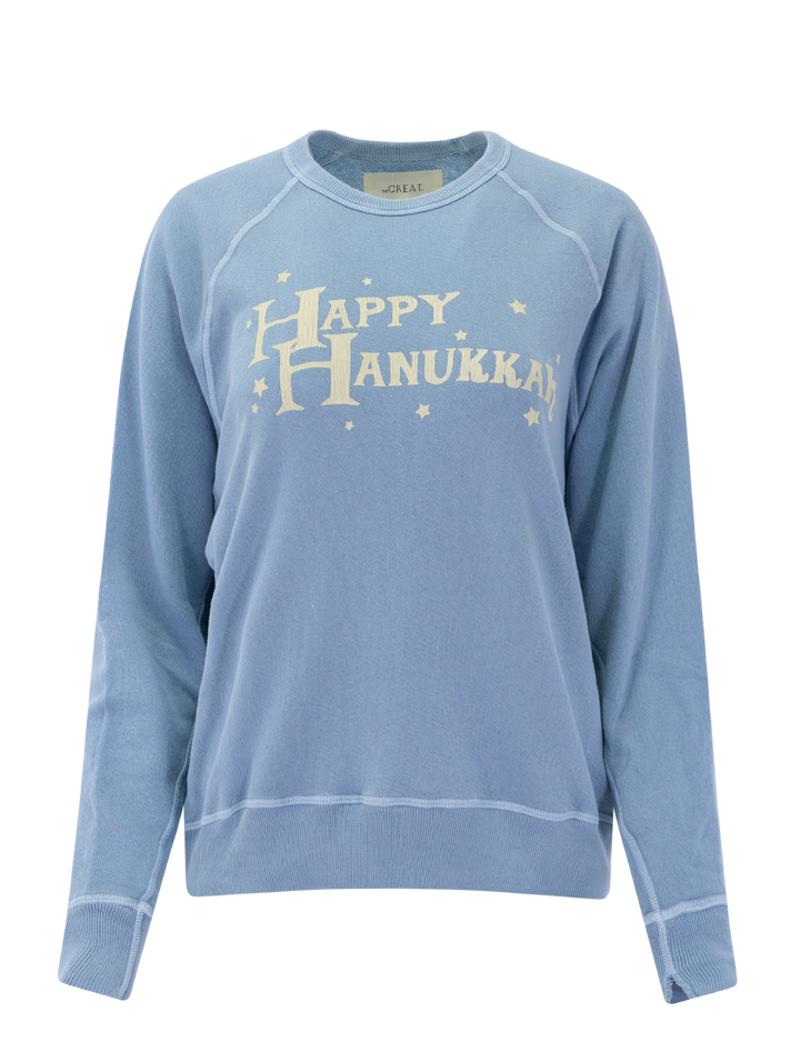 the college sweatshirt with happy hannukah graphic in confection blue