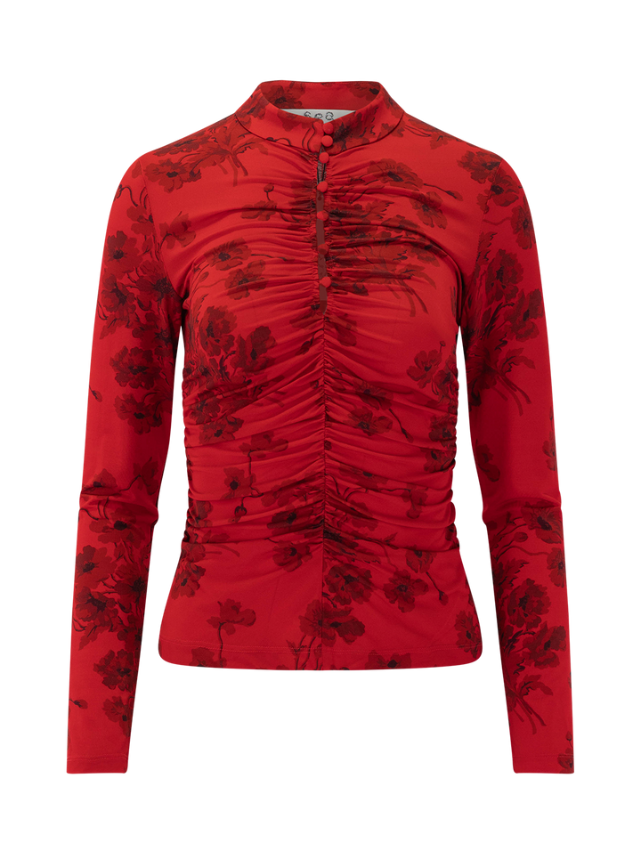 cornelia print long sleeve top in red