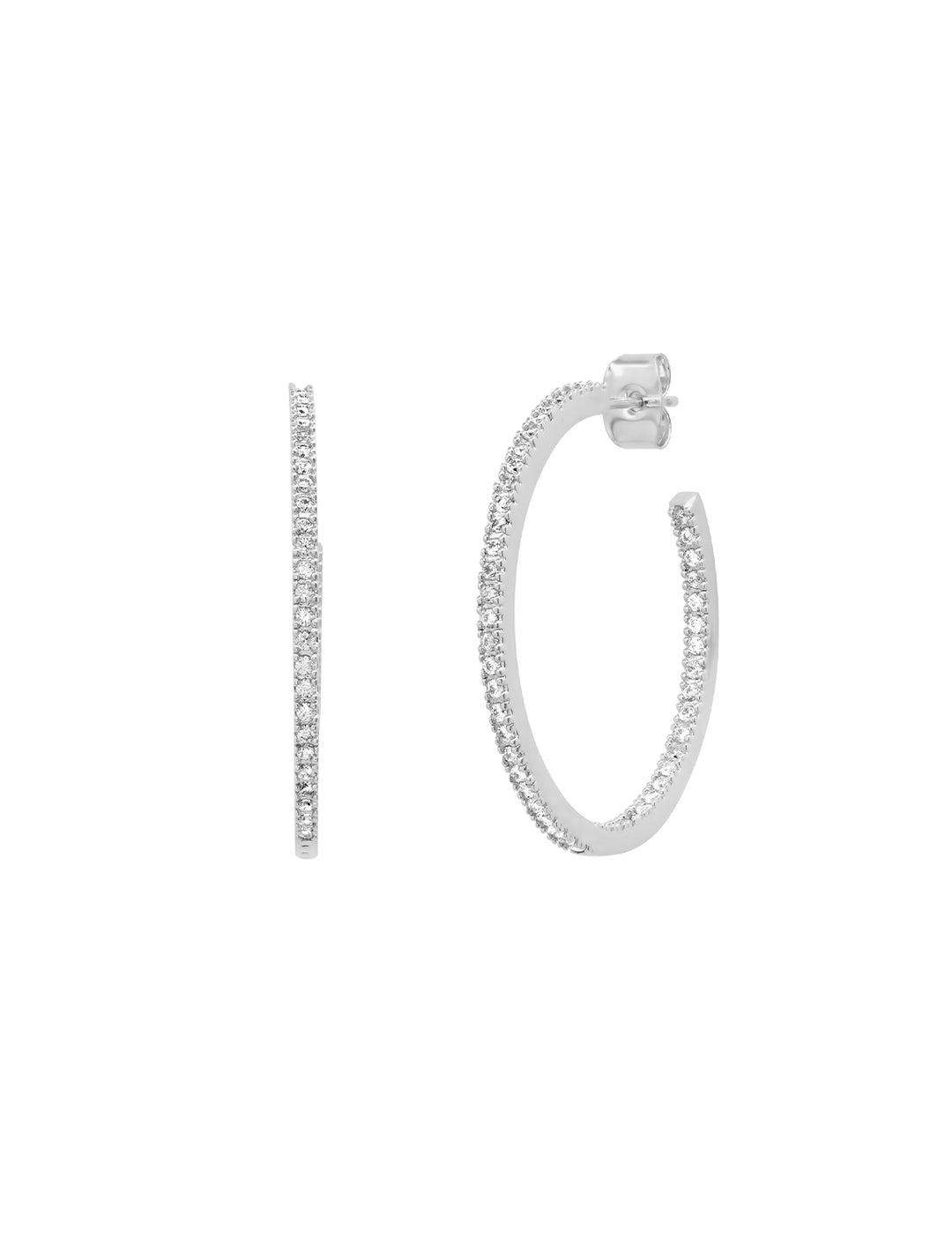 medium pave hoops in silver