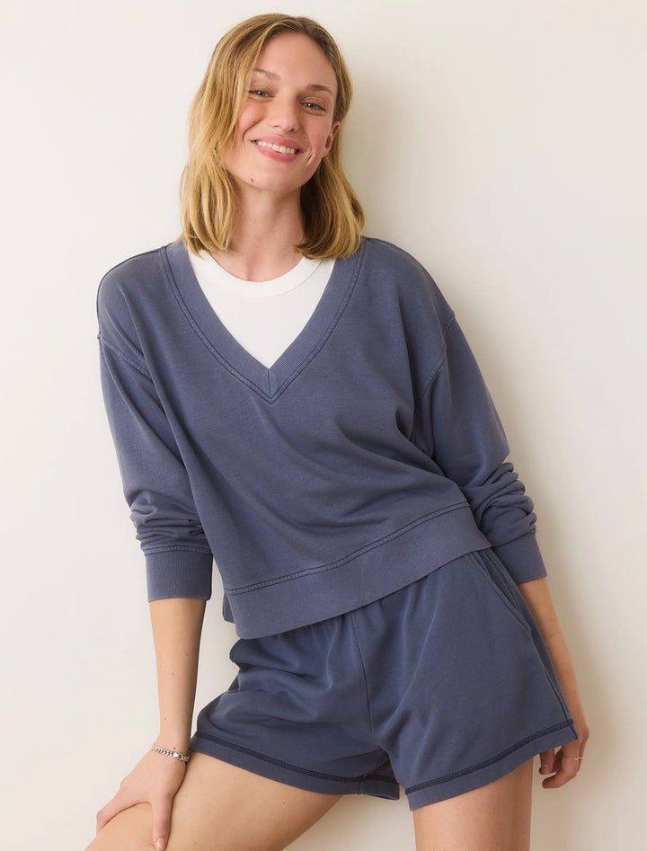 cloud 9 terry v-neck sweatshirt in faded indigo