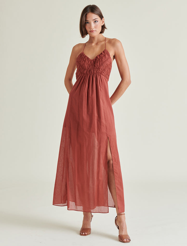 brianna dress in dusty brick