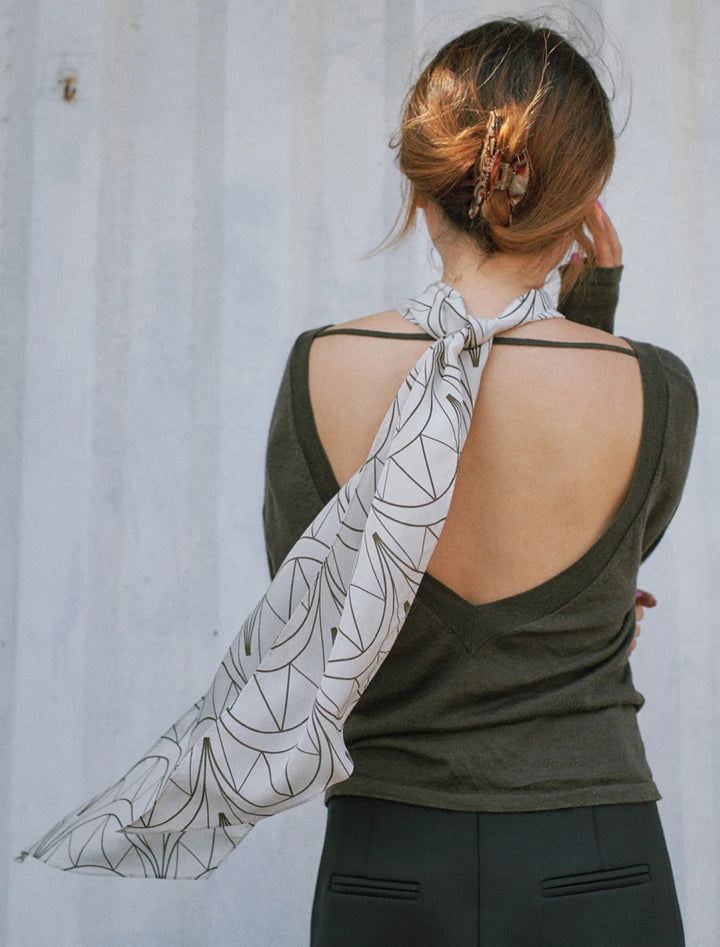 chrysler silk crepe neck scarf in deco ivory