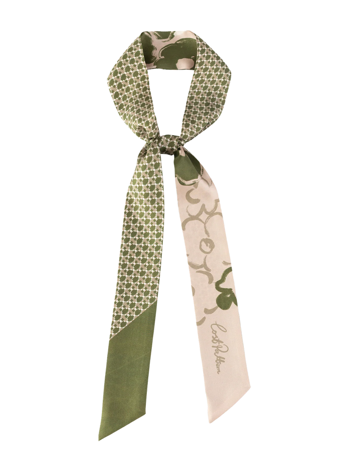 floral houndstooth silk skinny scarf in green