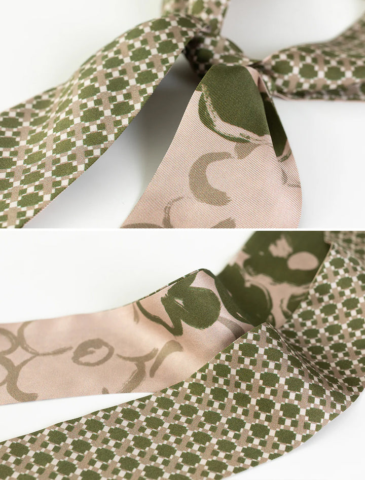 floral houndstooth silk skinny scarf in green