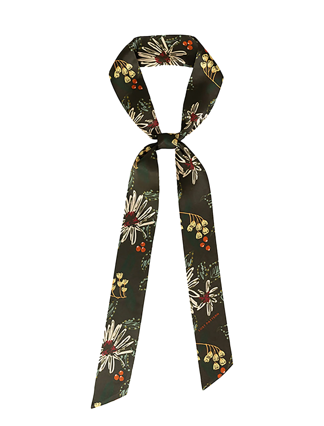 forest charm silk skinny scarf in moss