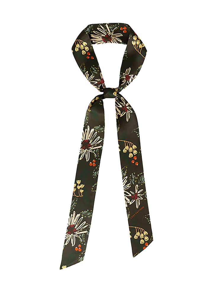 forest charm silk skinny scarf in moss