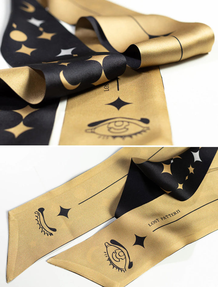 moonlit stars silk neck bow scarf in black