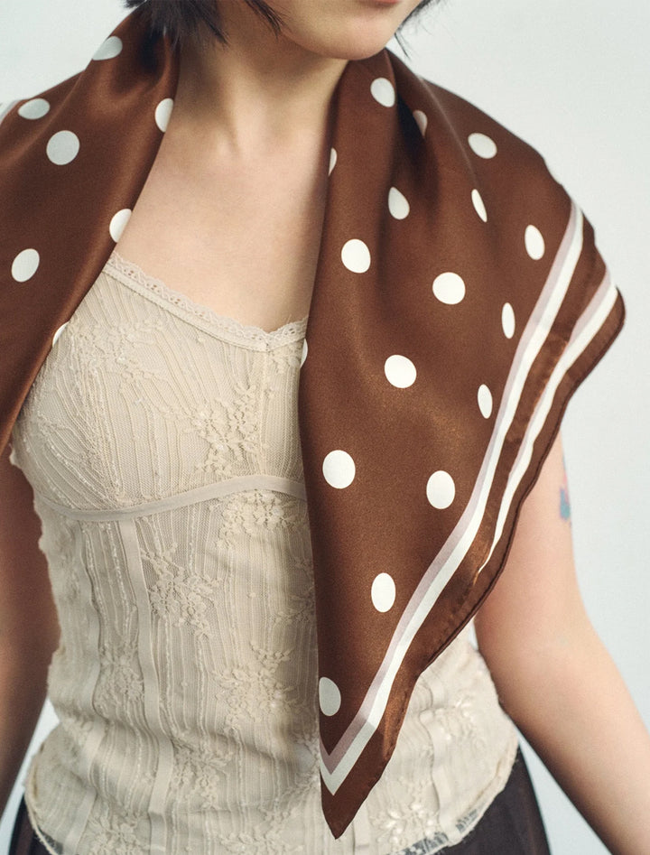 retro polk silk bandana in cafe au lait