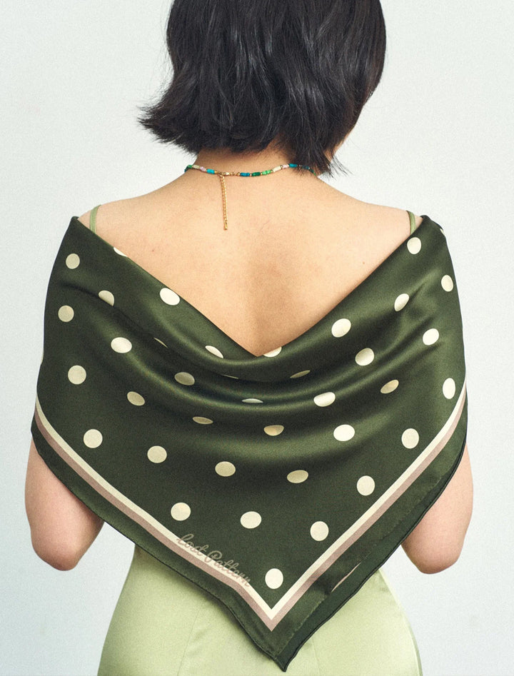 retro polka silk bandana in matcha