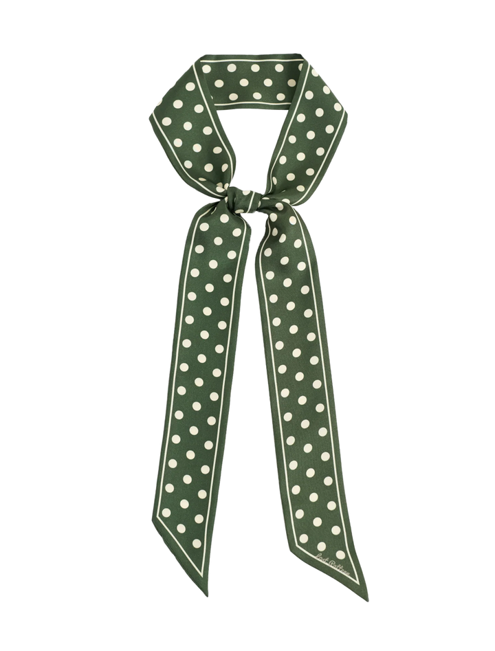 retro polka dot silk skinny scarf in dark green