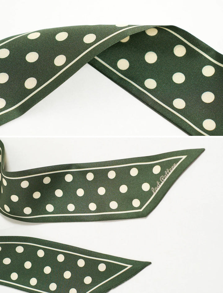 retro polka dot silk skinny scarf in dark green