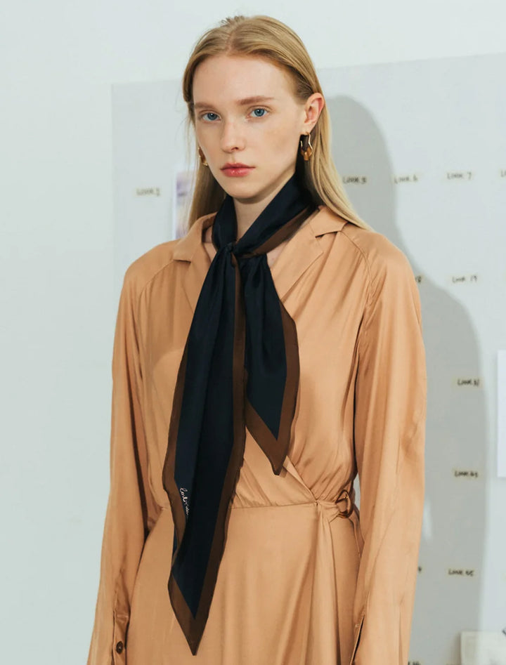 satin silk neck scarf in black