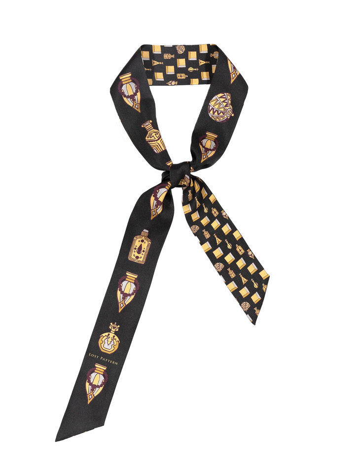 amora silk skinny scarf in golden & black