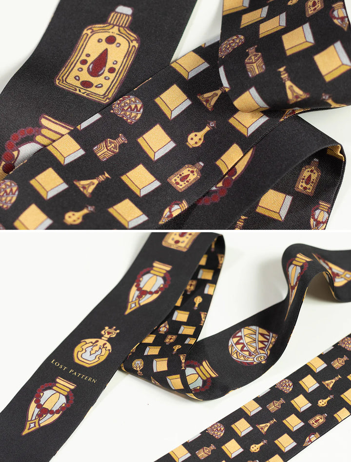 amora silk skinny scarf in golden & black