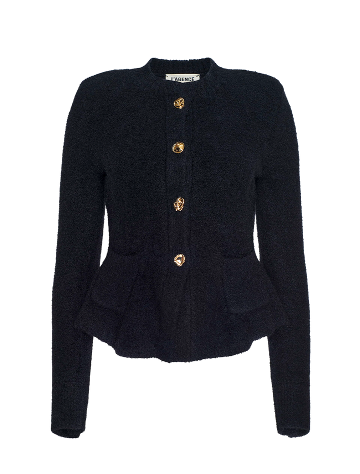 melissa knit flare cardigan in black