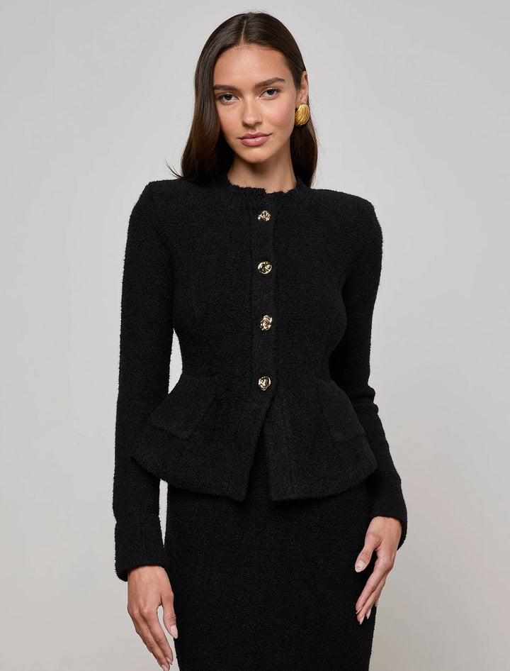 melissa knit flare cardigan in black