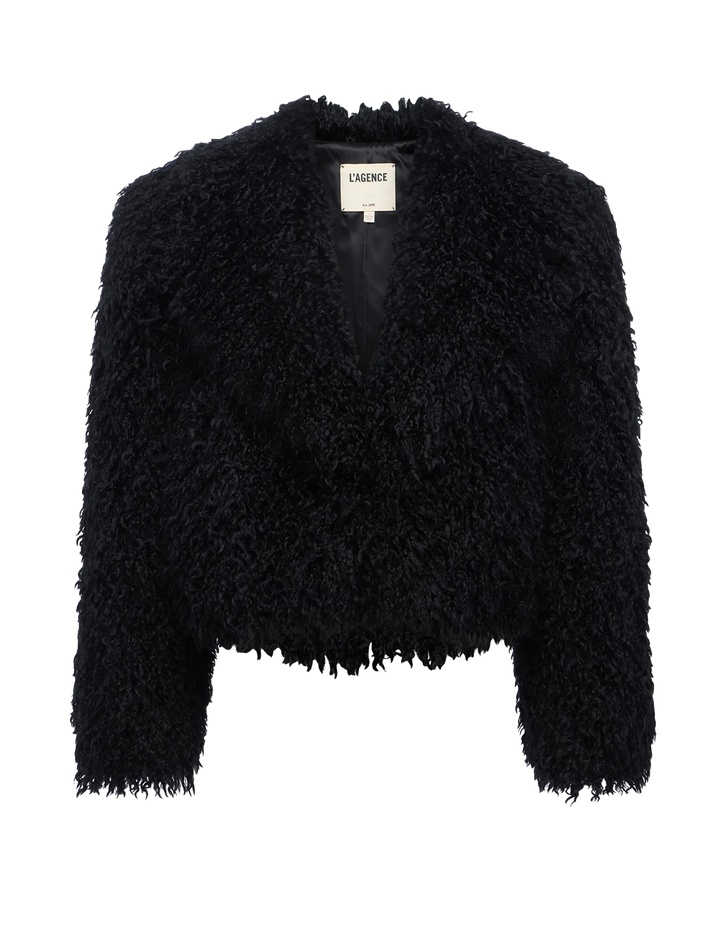 aura faux fur coat in black