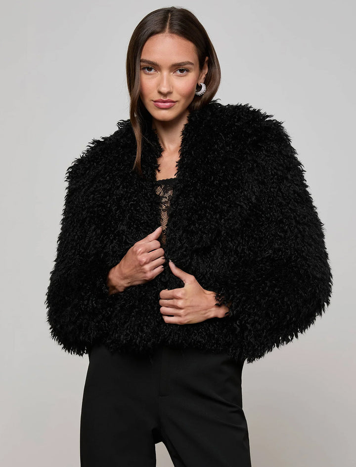 aura faux fur coat in black