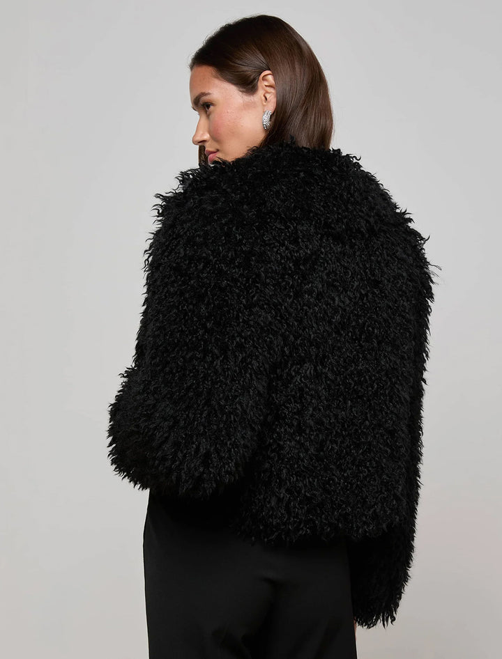 aura faux fur coat in black