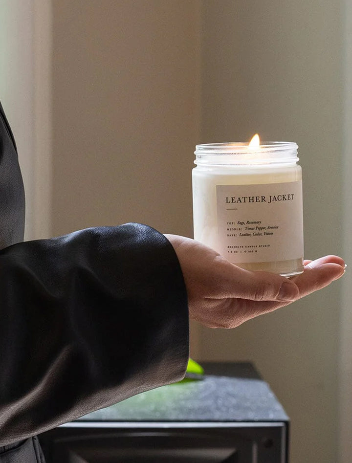 leather jacket jar candle