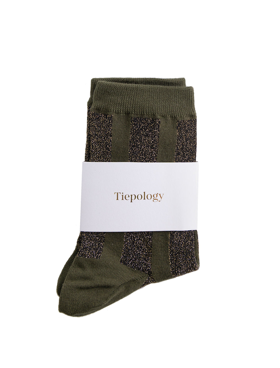 vertical striped sparkle socks in olive and green