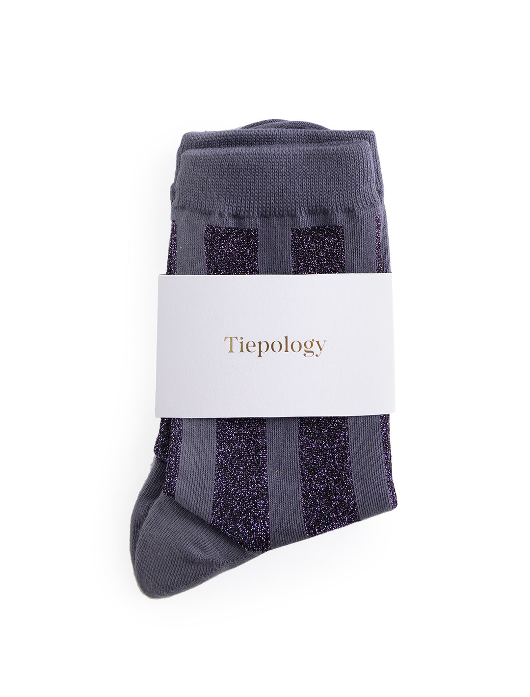 vertical striped sparkle socks in grey and purple