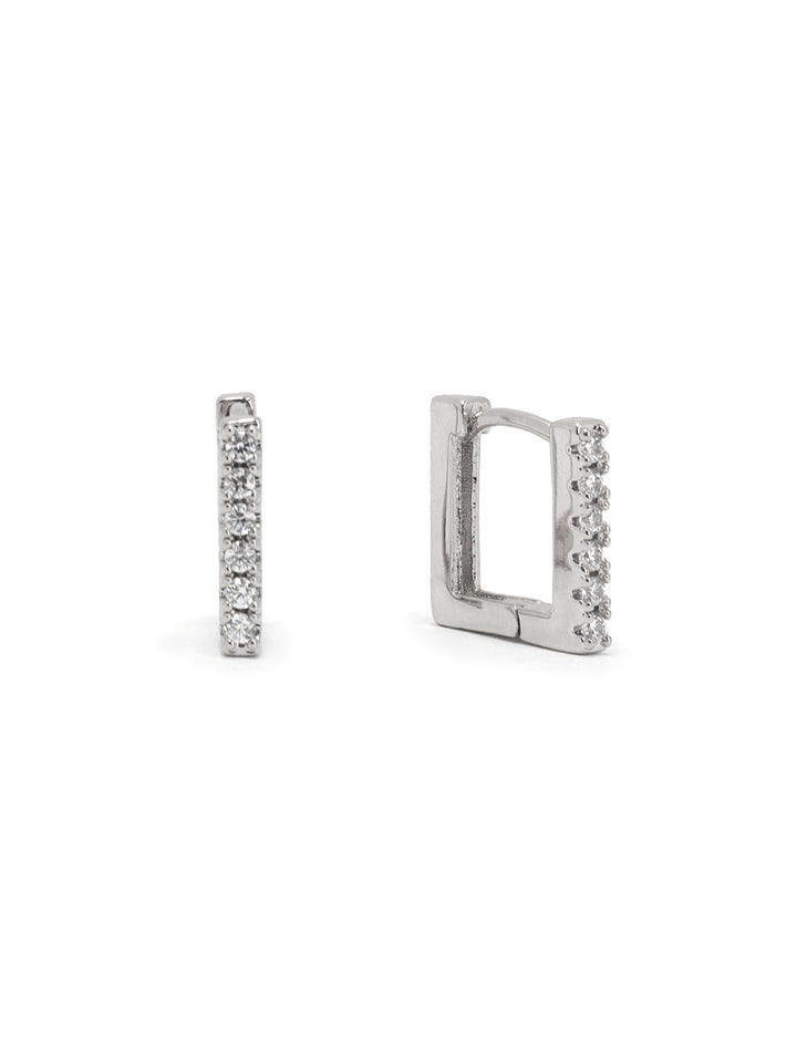 Front view of AV Max rhinestone mini square hoops