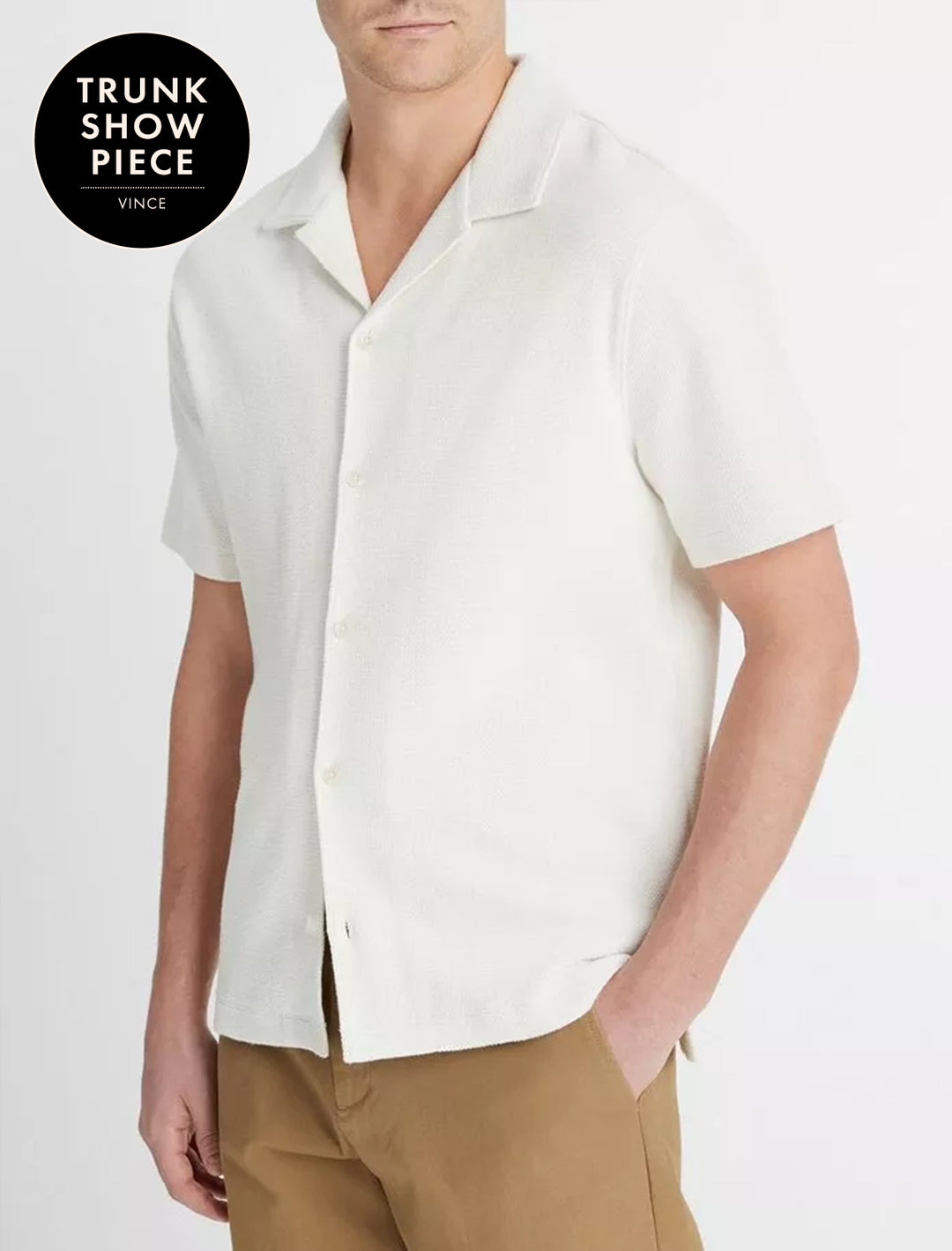 mens boucle s/s button down in bone