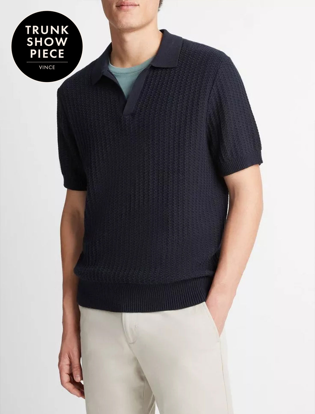mens crafted rib s/s johnny collar sweater in coastal