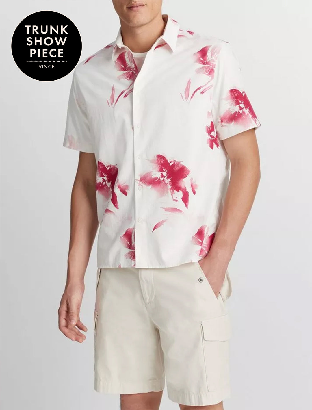mens faded floral s/s shirt in dark pink blaze