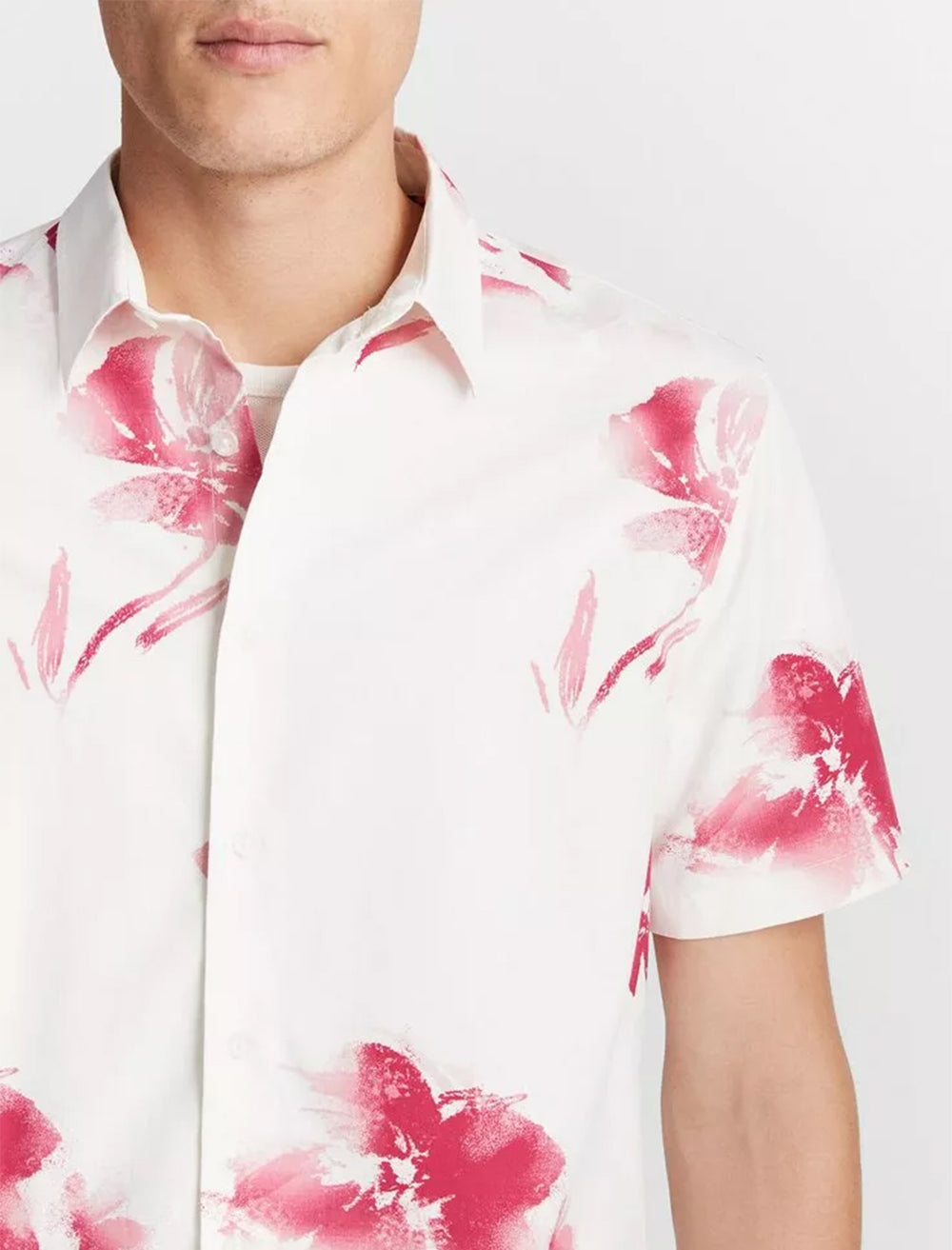 mens faded floral s/s shirt in dark pink blaze (2)