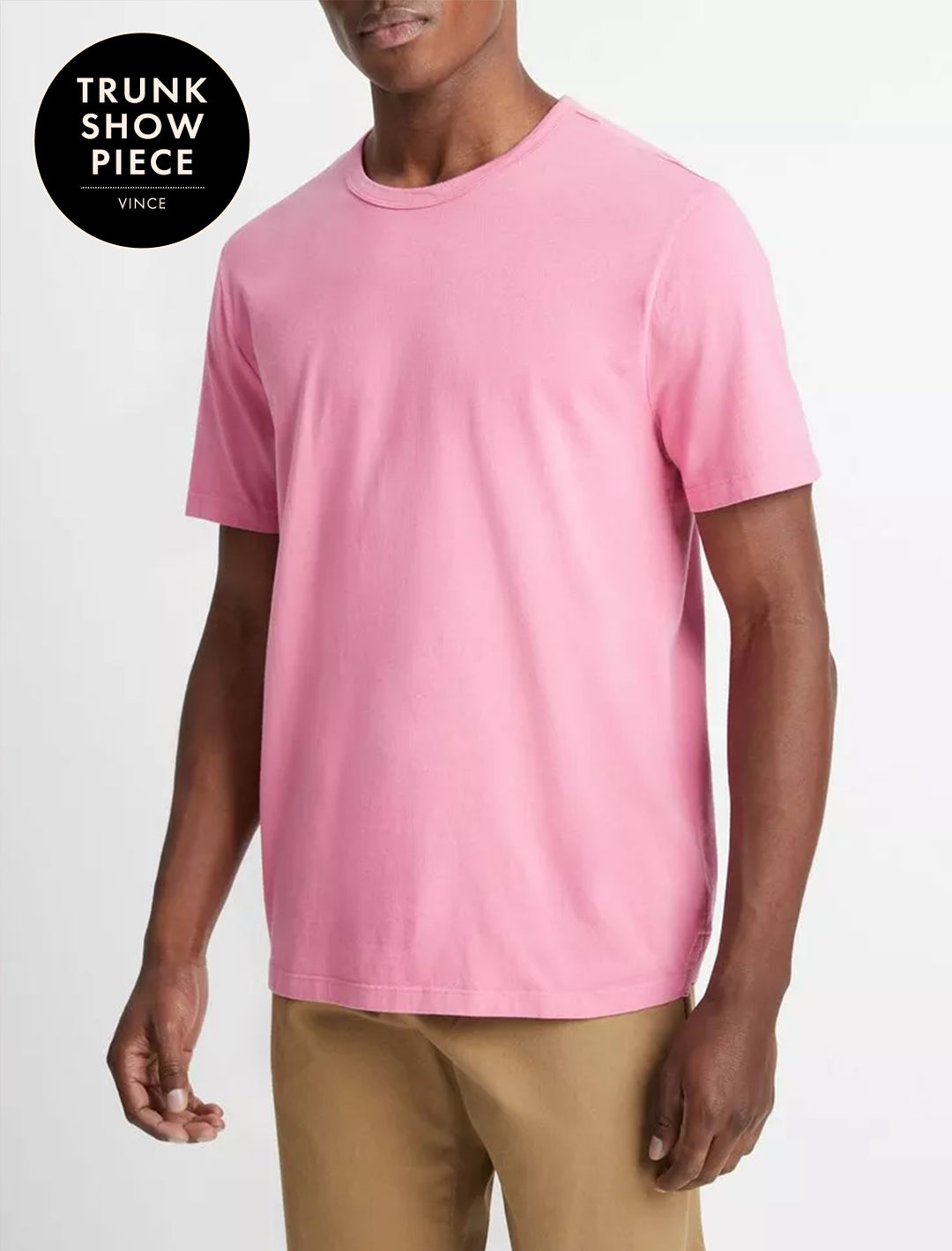 mens garment dye s/s crew in washed pink blaze