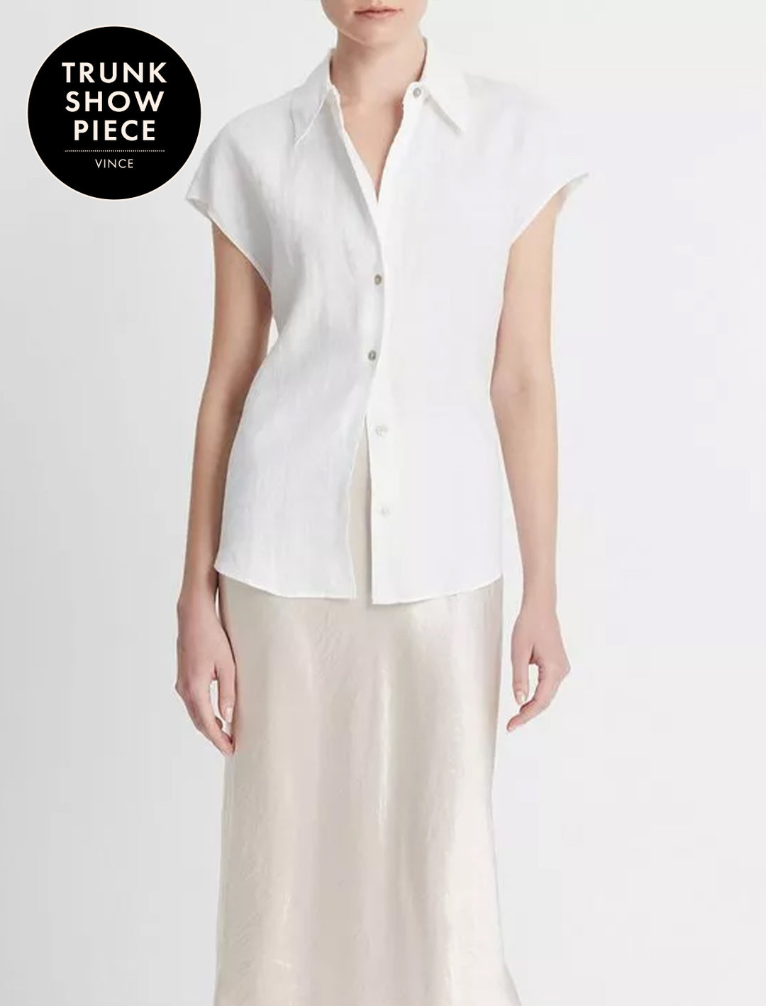 cap sleeve button down blouse in optic white