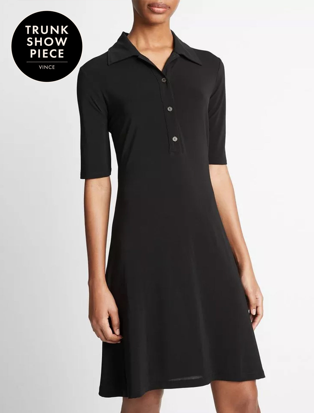 elbow sleeve polo dress in black