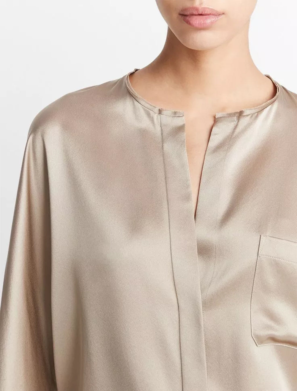 raw edge trim button front blouse in pale nut (2)