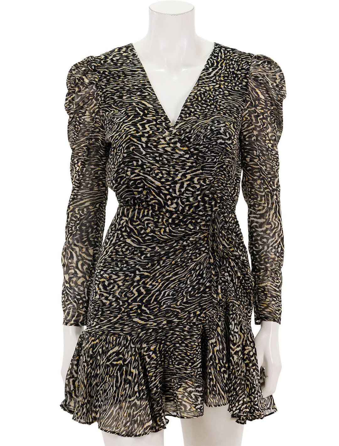 front view of nyla dress in black multi print