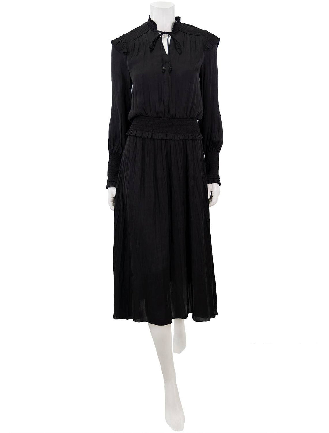 Front view of Scotch & Soda's Smock Stitch Midi Dress in Black Sky.