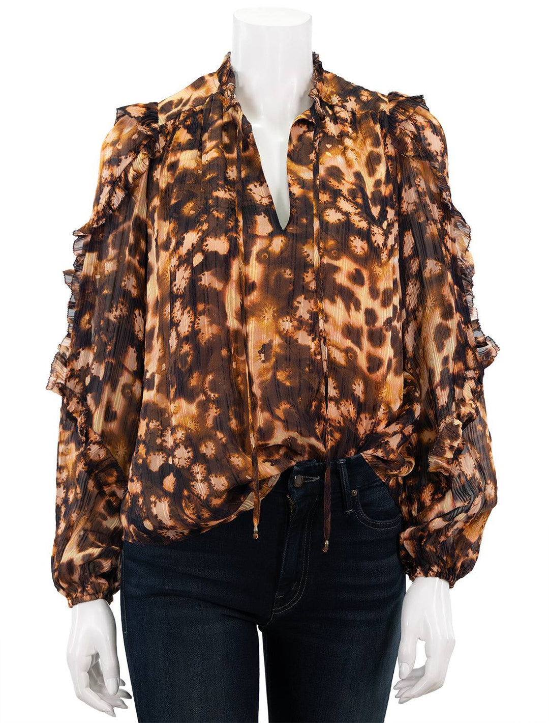 front view of haley blouse in amber speckle