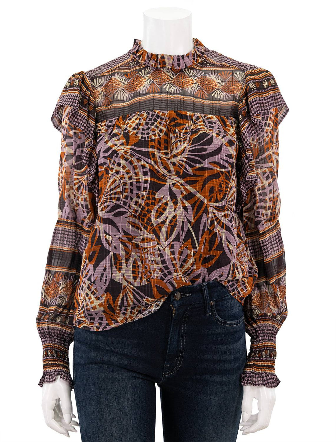 front view of daphne blouse in orchid leaf