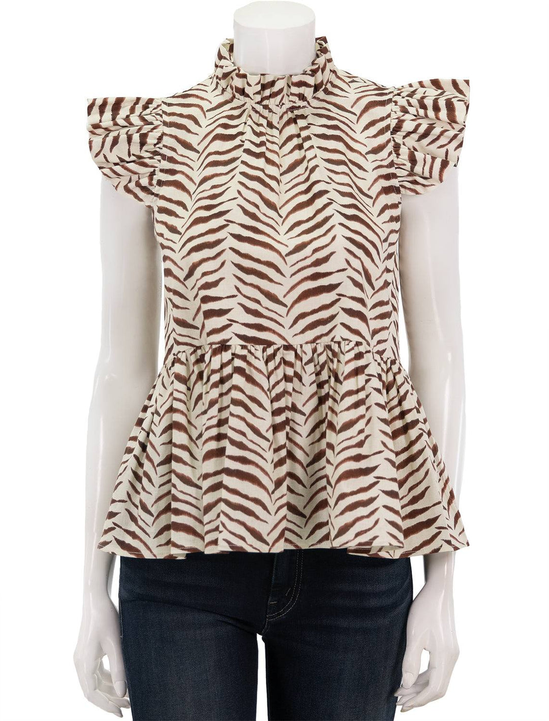 Front view of Corey Lynn Calter's Aurora top in ivory and zebra.