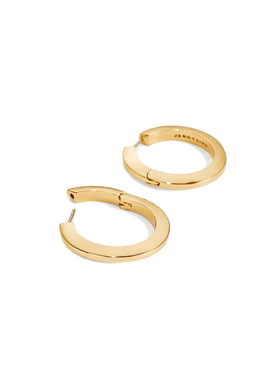 Side angle view of Jenny Bird's Toni Hinged Hoop Earrings in 14K Gold-Dipped Brass.