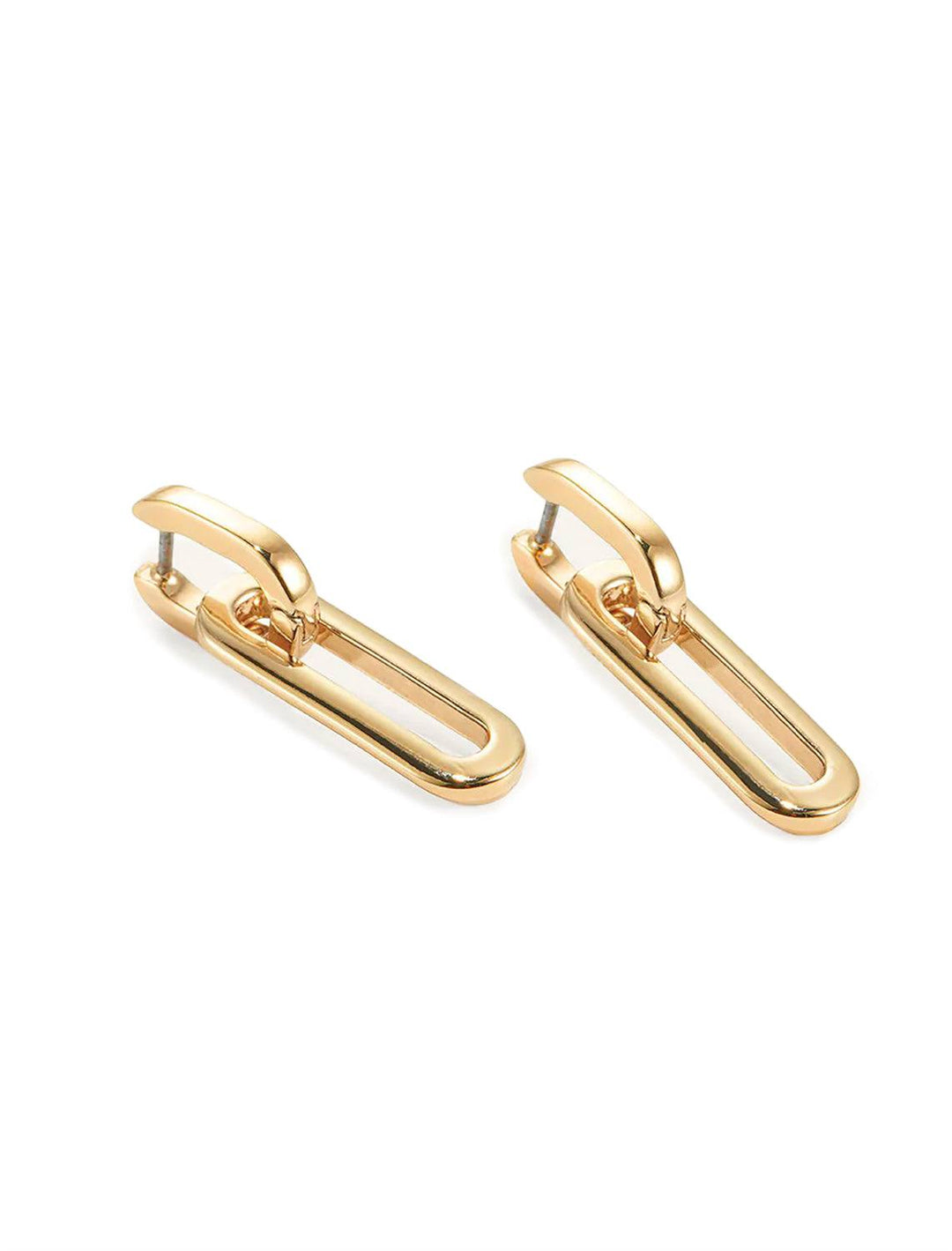 Side angle view of Jenny Bird's Teeni Detachable Link Earrings in Gold Tone Dipped Brass.