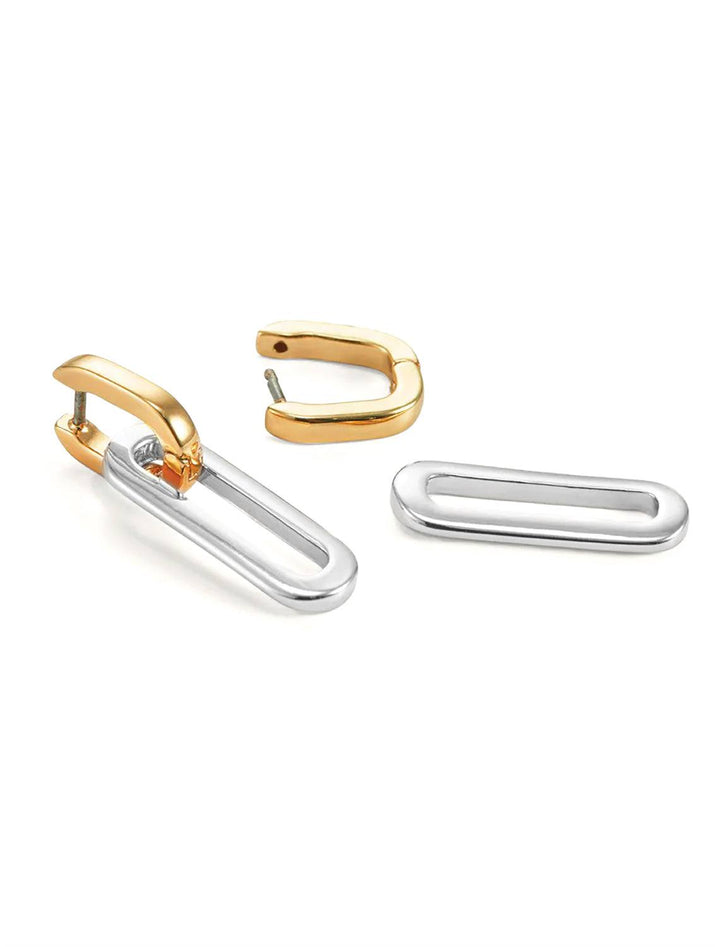 Side angle view of Jenny Bird's Teeni Detachable Link Earrings in Two Tone in the "detached" state.